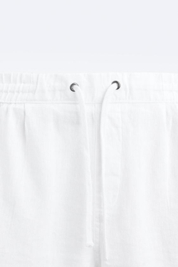 ZARA ШОРТЫ ИЗ ХЛОПКА И ЛЬНА, БЕЛЫЙ