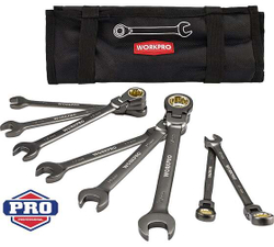 Набор комбинированных трещоточных ключей с шарниром WORKPRO 9-17 мм, 8 шт. WP202521