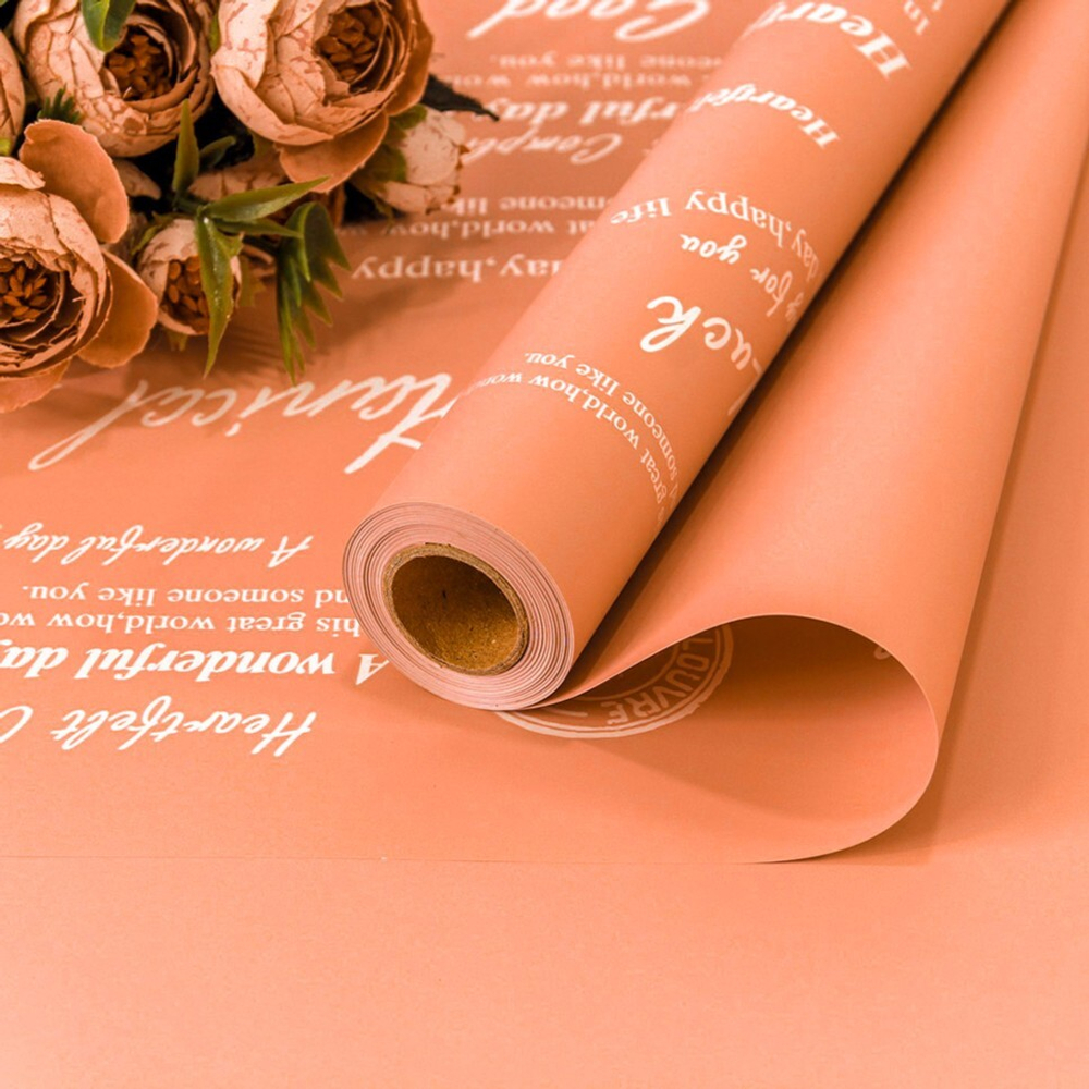 Пленка В рулоне 10 м х 58 см "Good Luck" с печатью (Оранжевый, Розовый)