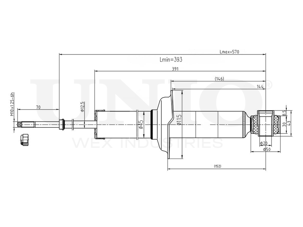 Амортизатор газовый задней подвески UNIO SAB-10498