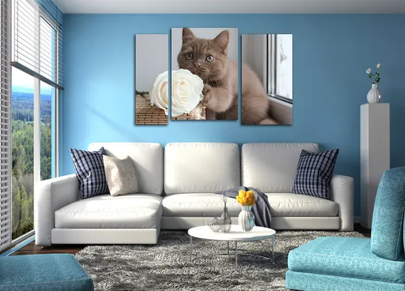 Модульная картина "Котенок с розой"