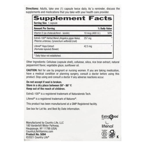 Country Life, Menopause Rescue ™, 60 вегетарианских капсул