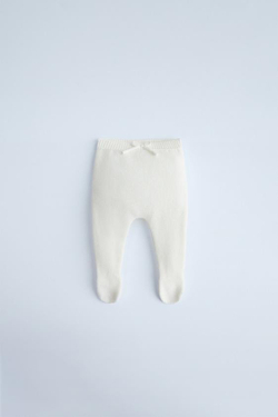 ZARA ТРИКОТАЖНЫЕ ПОЛЗУНКИ С ЗАВЯЗКАМИ, СВЕТЛЫЙ ЭКРЮ