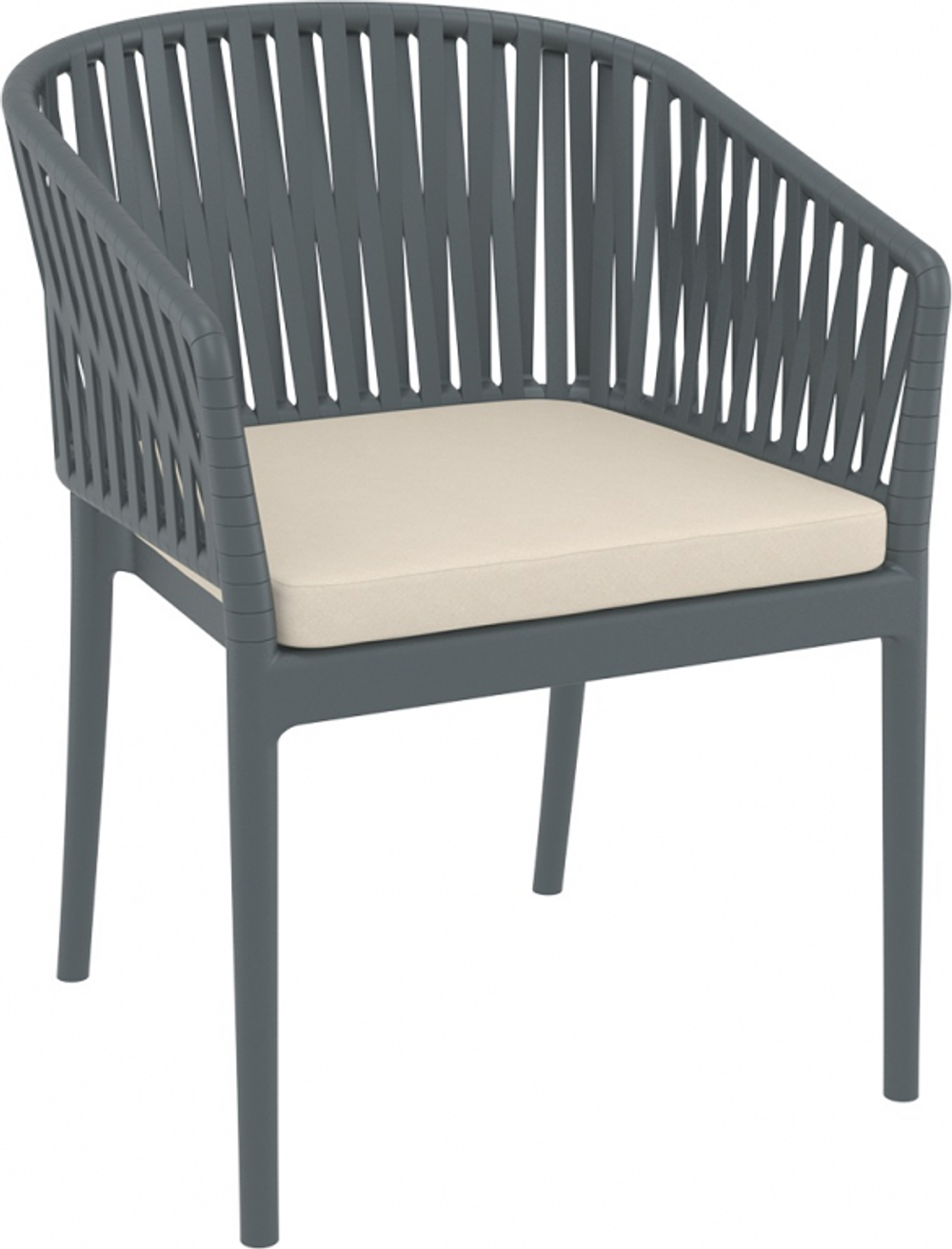 Кресло пластиковое с подушками Siesta Contract Portofino, темно-серый, бежевый