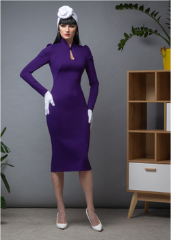 Трикотажное облегающее платье на молнии фиолетовое 05-02-23 FW