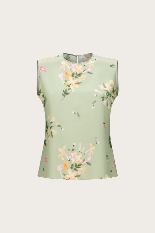 ТОП ИЗ ЗЕЛЕНОГО ШЕЛКА С АВТОРСКИМ ПРИНТОМ