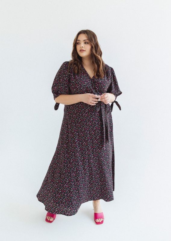 Платье на запах, принт мелкий цветочек