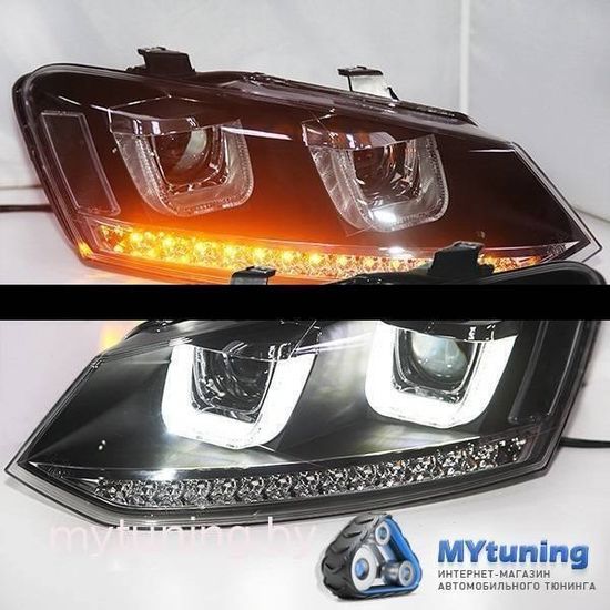 Передние фары VW Polo angel eyes U style LF type