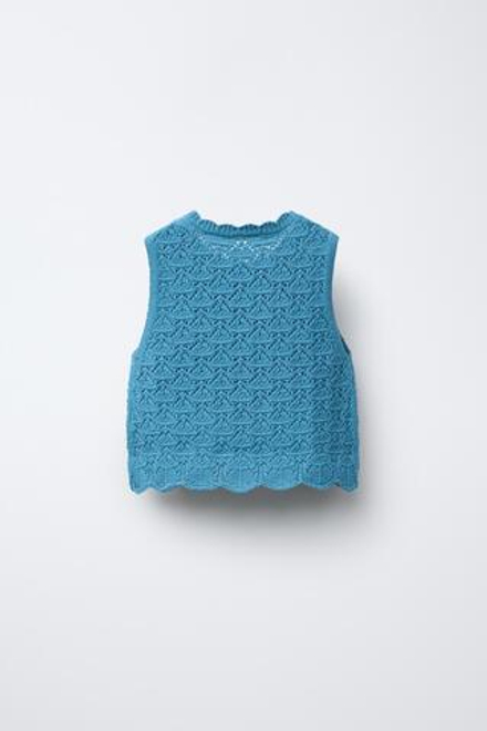 ZARA ТОП ИЗ АЖУРНОГО ТРИКОТАЖА, СИНИЙ