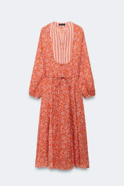 ZARA ПЛАТЬЕ-КАФТАН ИЗ РАМИ - LIMITED EDITION, С ПРИНТОМ