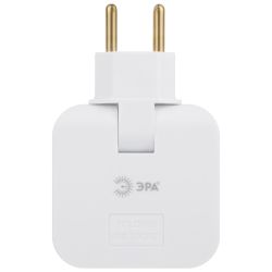 Разветвитель электрический ЭРА SPF-2-FL-USBC поворотный на 2 розетки + 2USB A+C 10А белый