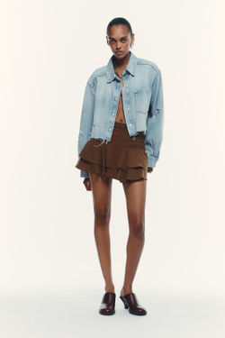 ZARA ЮБКА-ШОРТЫ С ВОЛАНАМИ, ШОКОЛАДНО-КОРИЧНЕВЫЙ