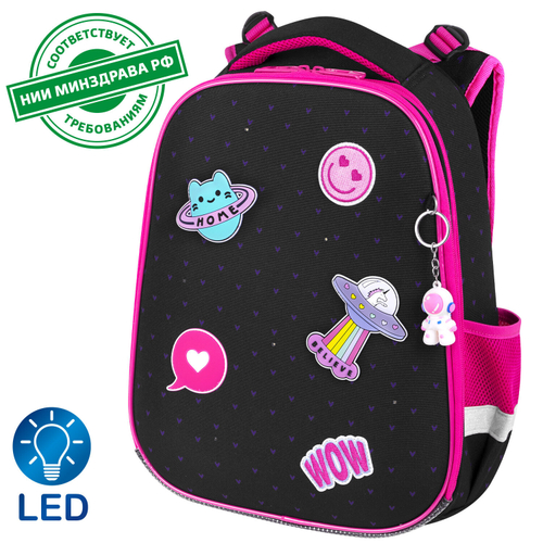 Ранец BRAUBERG PREMIUM, 2 отделения, с брелоком, "Space sweets", LED-ЛАМПОЧКИ, 38х29х16 см, 272020