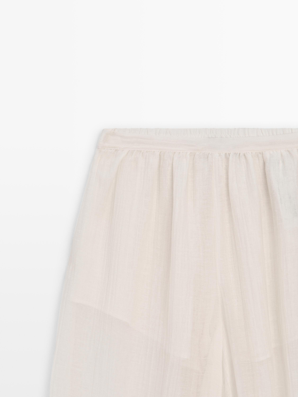 Massimo Dutti Струящиеся брюки-саруэль с плиссированной отделкой, цвет слоновой кости