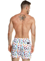 Мужские пляжные шорты с принтом в виде попугаев (Размер: L) (Цвет: белый)