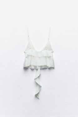 ZARA КРУЖЕВНОЙ ТОП С ВОЛАНАМИ, БЕЛЫЙ