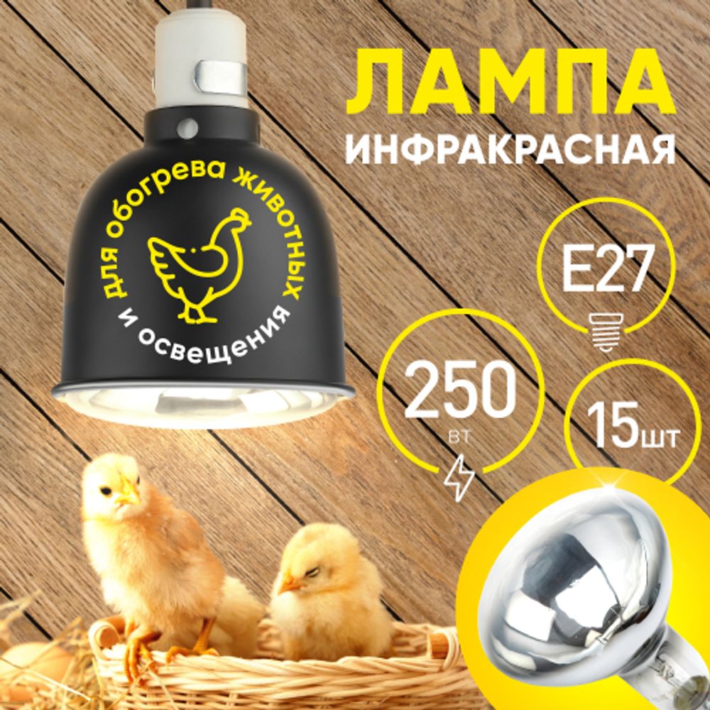 Инфракрасная лампа ЭРА ИКЗ 220-250 R127 для обогрева животных и освещения 220-250 Вт Е27 | Инфракрасные лампы