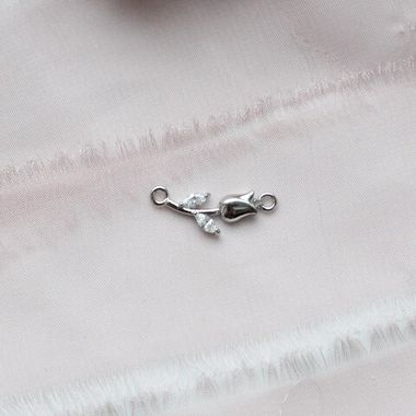 Коннектор Тюльпан с фианитами 19*7 мм, родий П163