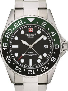 С браслетом Мужские наручные часы с серебряным браслетом Swiss Alpine Military 7052.1138 mens watch GMT 42mm 10ATM