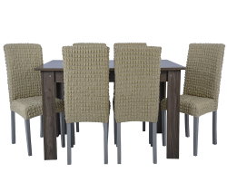 Чехол на стул без оборки со спинкой, цвет Бежевый, Набор 6 шт.