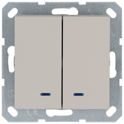 Выключатель двухклавишный со светодиодами 10A 250V~ с накладкой, цвет Тауп