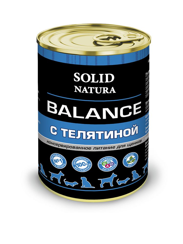 Solid Natura Balance Телятина влажный корм для щенков жестяная банка 340 г