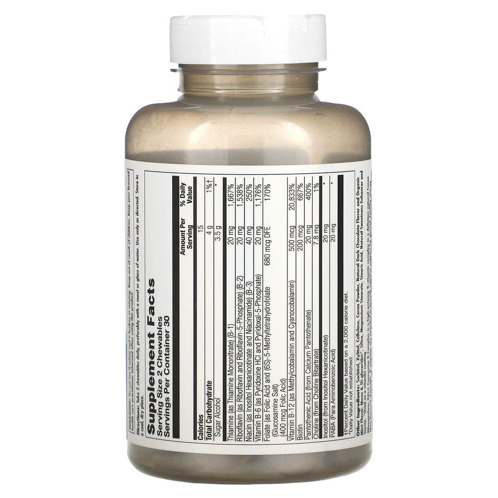 KAL, Комплекс коферментов витаминов группы B, натуральный вкус мяты и какао, 60 жевательных таблеток