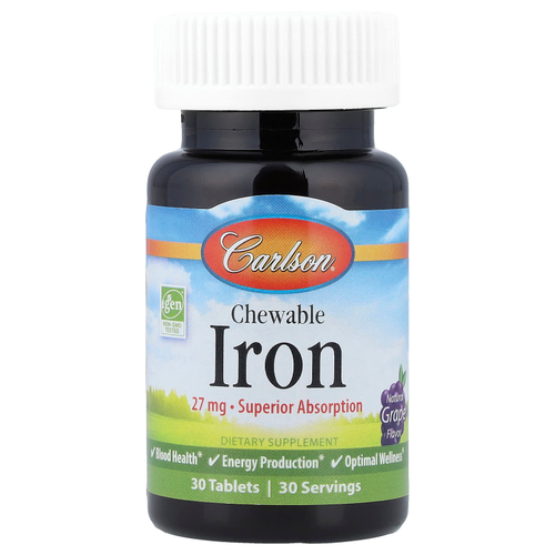 Carlson, Жевательное железо, натуральный виноград, 27 мг, 30 таблеток