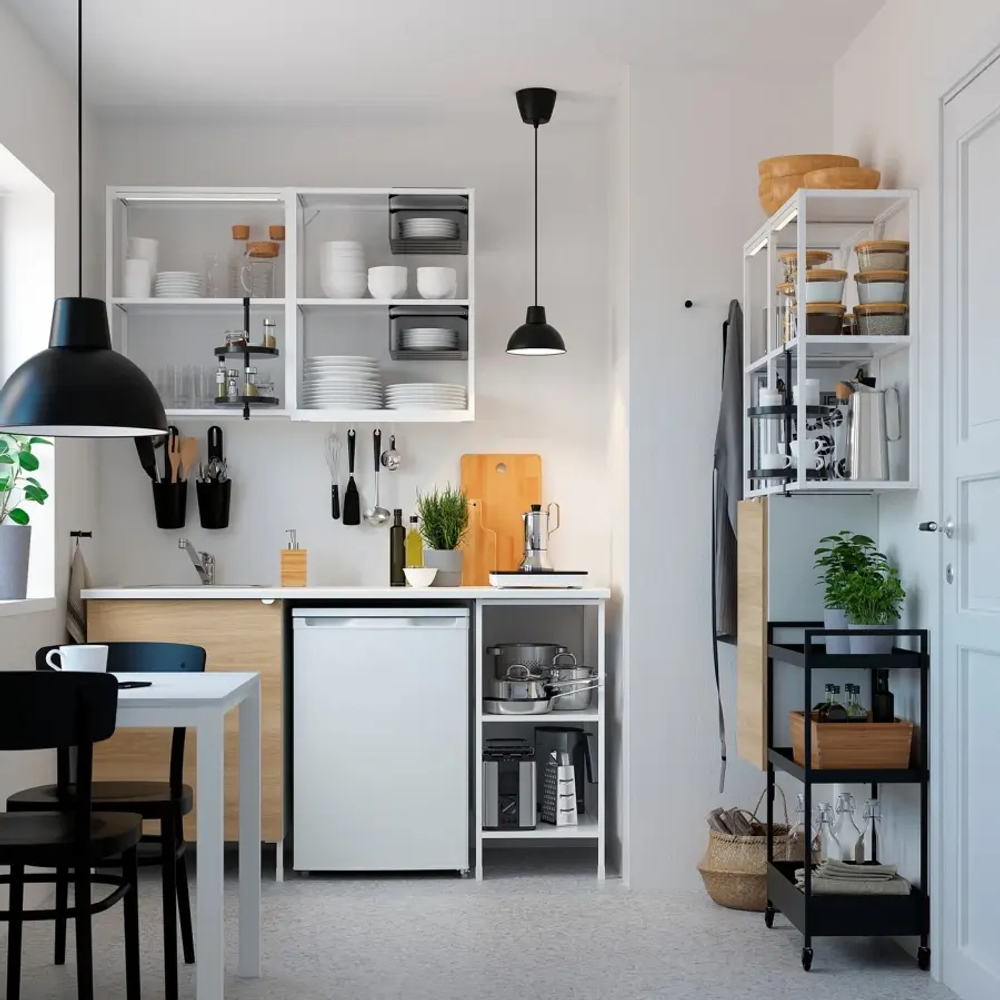 Комбинация для ванной - IKEA ENHET, 80х32х150 см, белый/имитация дуба, ЭНХЕТ ИКЕА