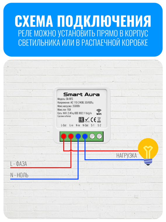 Умный сенсорный Wi-Fi радиовыключатель Smart Aura