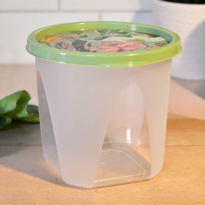 Контейнер для продуктов 1л круглый с декором, зеленый