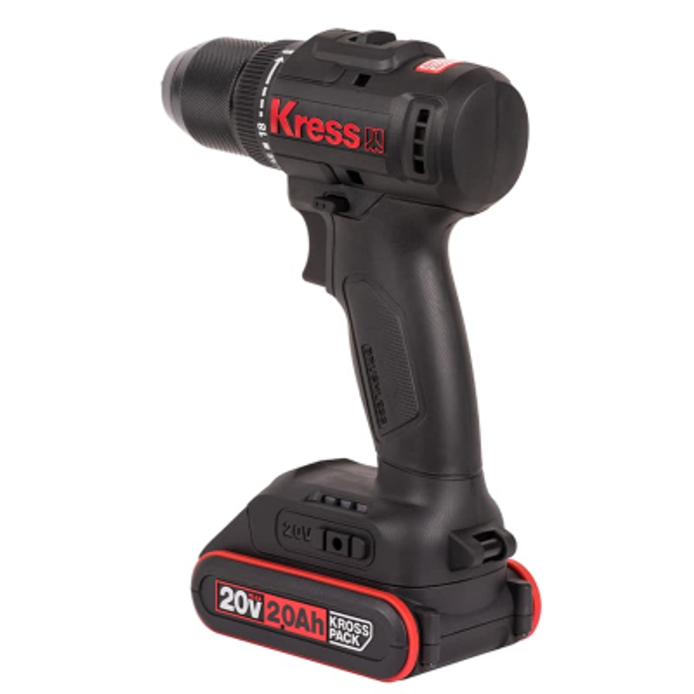 Дрель-шуруповерт аккумуляторная бесщеточная KRESS KU212.1, 20В, 50Нм, 2Ач x2, ЗУ 2А, Сумка + коробка