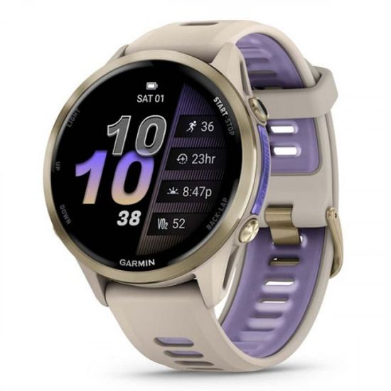 Garmin Forerunner 970 серые, золотистый титановый безель, с серым/индиго ремешком