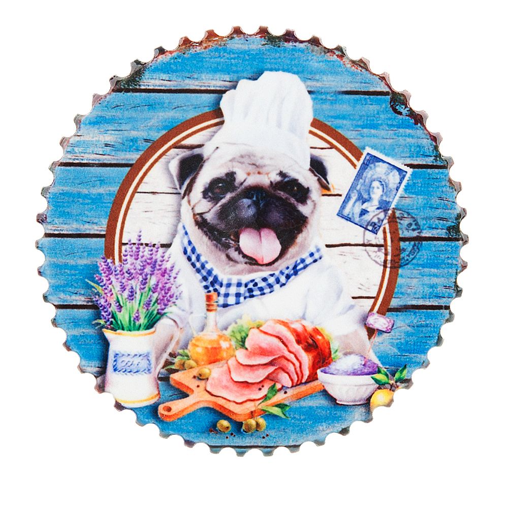 Фигурка декоративная (магнит) "Собачка-кок" d=7см. b=0.5см. (6видов) (min12) (керамика) (подарочная