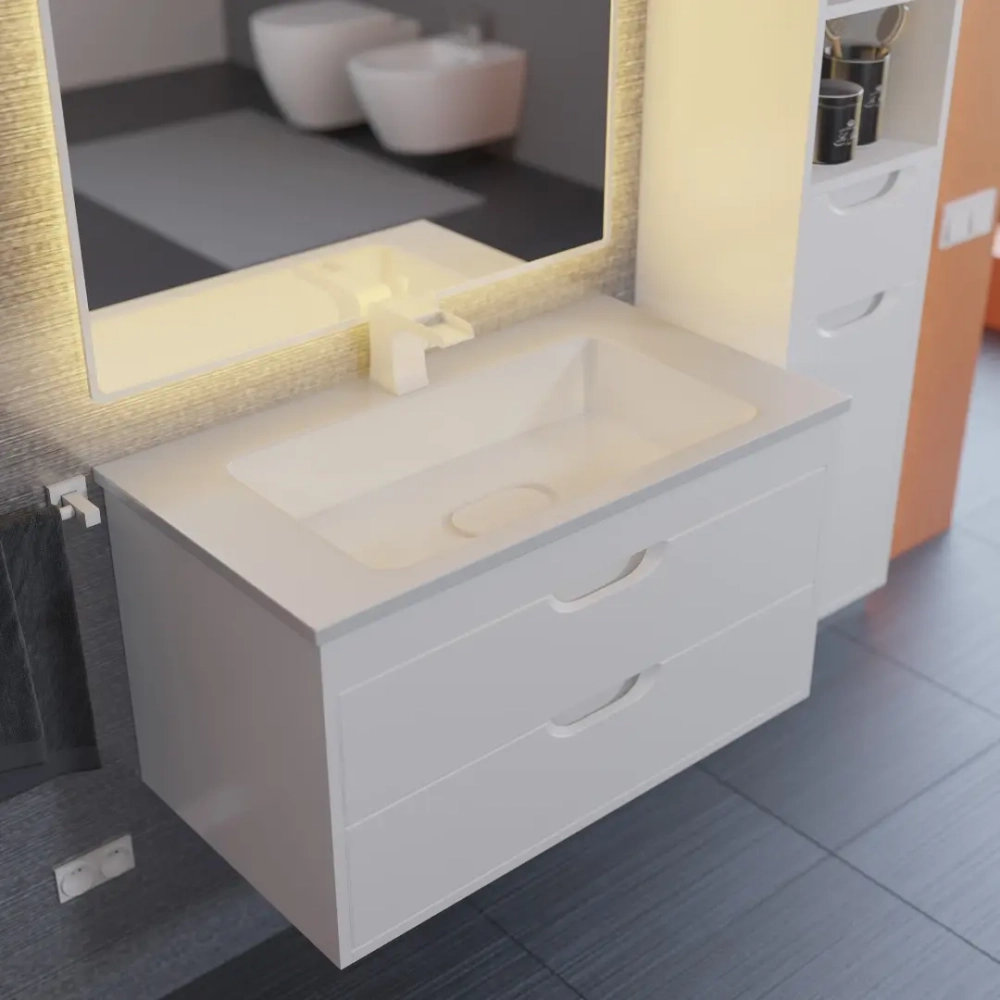 Тумба с раковиной для ванной Uperwood Modul 80 см, подвесная, матовая, белая