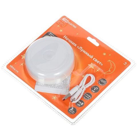 Ночник TDM, Лунный Свет, настен, пластик, 1 Вт, 3.7 В, с диммером, светодиод,5LED,USB,Li-Ion 500мАч,