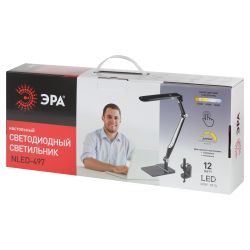 Настольный светильник ЭРА NLED-497-12W-BK светодиодный на струбцине и с основанием черный | Светодиодные настольные лампы
