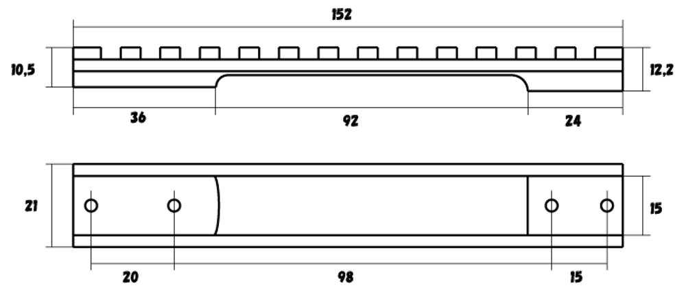 Планка Роза ветров Picatinny стальная КС-ЦВ SABATTI ROVER 870  LA 152 мм