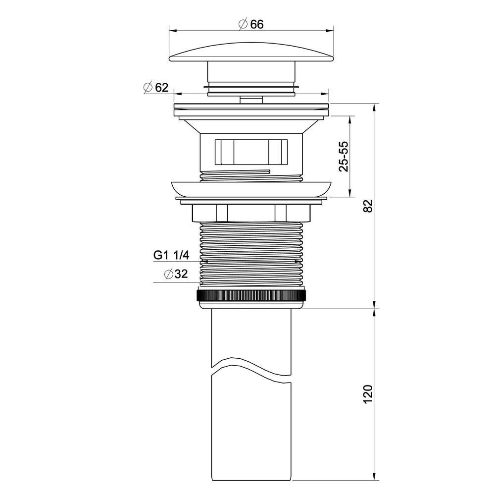 Донный клапан для раковины с переливом 1 1/4 WONZON & WOGHAND, Черный матовый (WW-88SS03-MB)