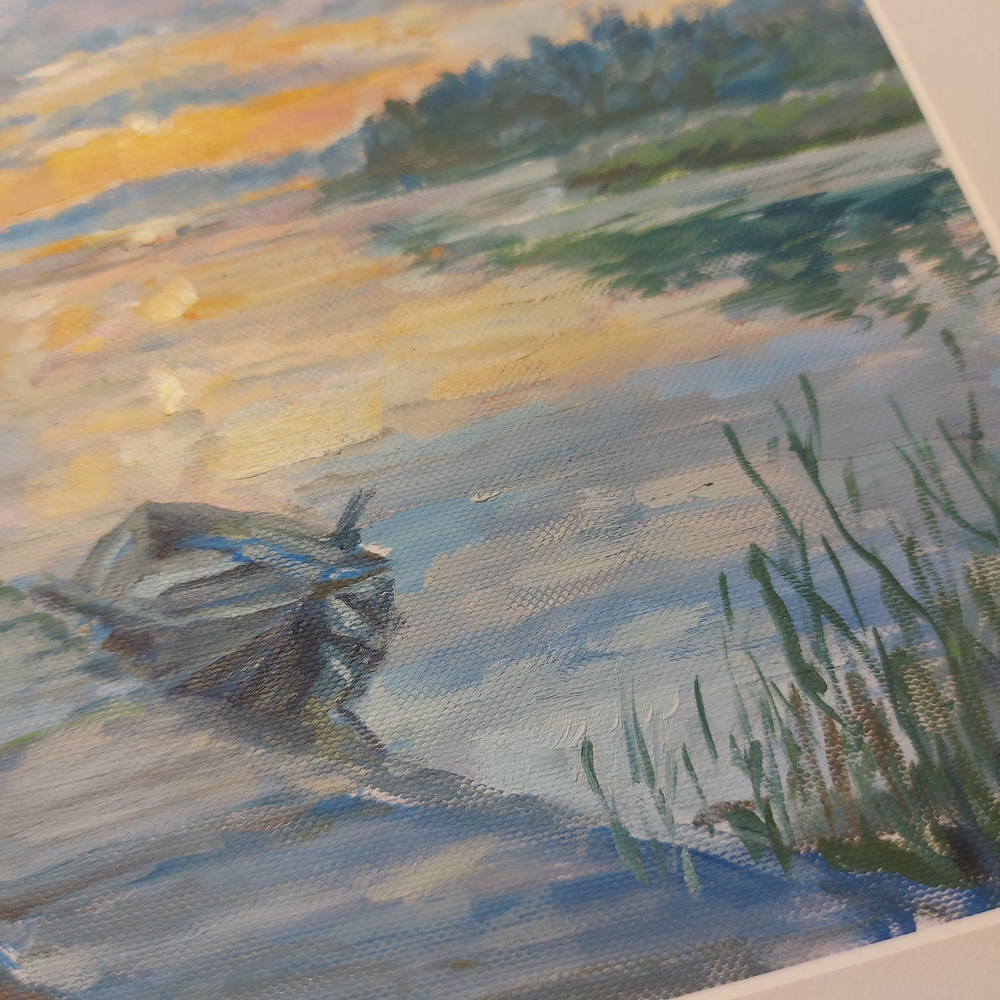 Постер с паспарту 40х50 см Репродукция с авторской картины маслом "Финляндия. Светает"