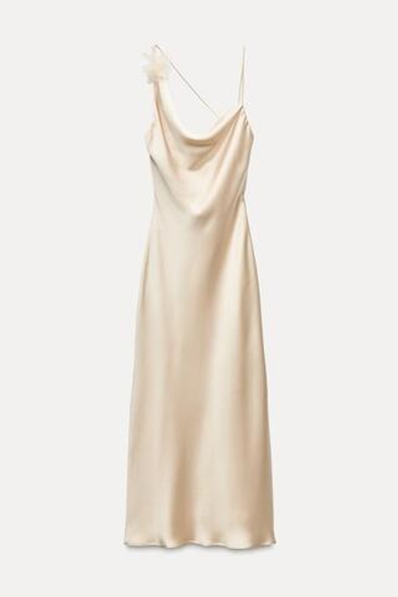 ZARA АТЛАСНОЕ ПЛАТЬЕ МИДИ С ЦВЕТОЧНЫМ ПРИНТОМ, КАВА