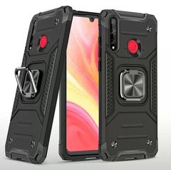 Противоударный чехол для Huawei Y6р черный с пластиной для магнитного автодержателя и кольцом подставкой