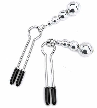 Серебристые зажимы на соски с бусинами (Цвет: серебристый)