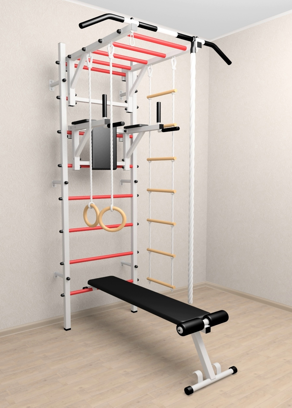 Шведская стенка Sv Sport 525 (Турник рукоход/Брусья/Скамья/Канат/Кольца/Лестница)