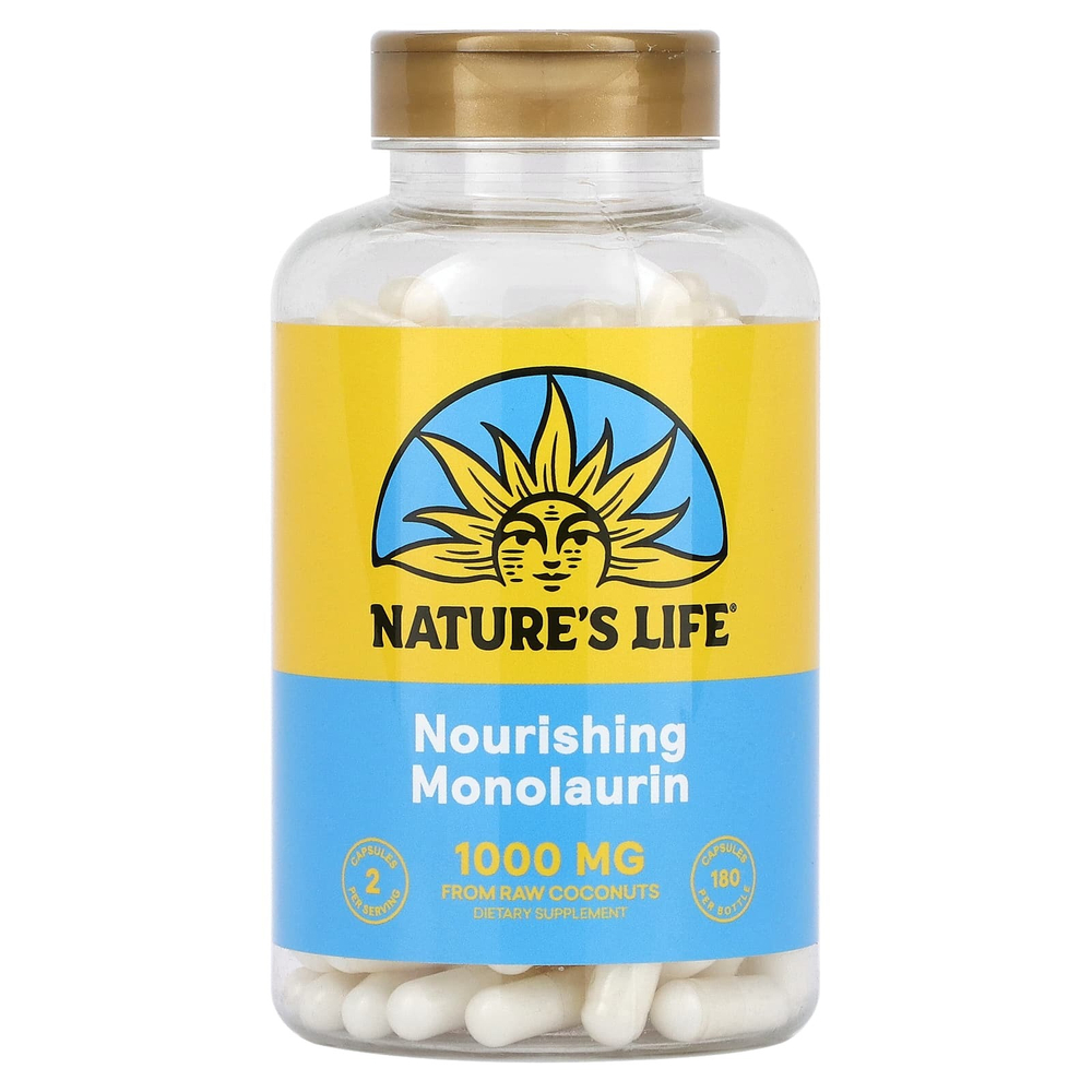 Nature's Life, питательный монолаурин, 180 капсул (500 мг в 1 капсуле)