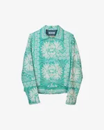 Купить Куртка Soeurs Укороченная с Крупными Белыми Цветами/White Flowers Cut Jacket голубая Куртка Soeurs Укороченная с Крупными Белыми Цветами/White Flowers Cut Jacket голубая