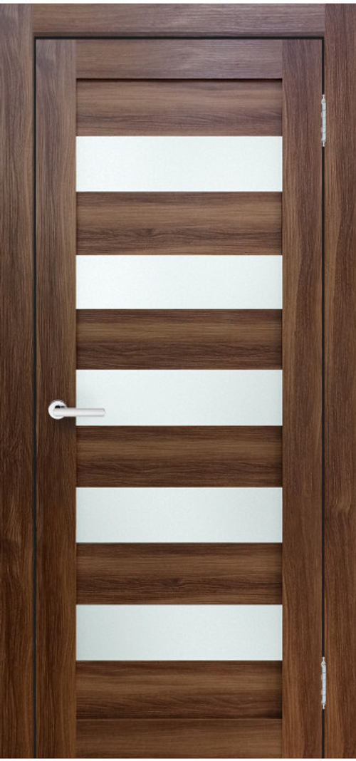 Межкомнатная дверь Велюкс 1 Ясень сноу / Цвет Орех / Остекление "Сатинат белое" / Двери Верда