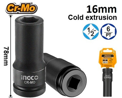 Головка торцевая ударная 1/2", 16мм INGCO HDIS12161L INDUSTRIAL