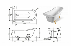Ванна из литьевого мрамора Эстет Царская 150х73 белая, ФР-00001653