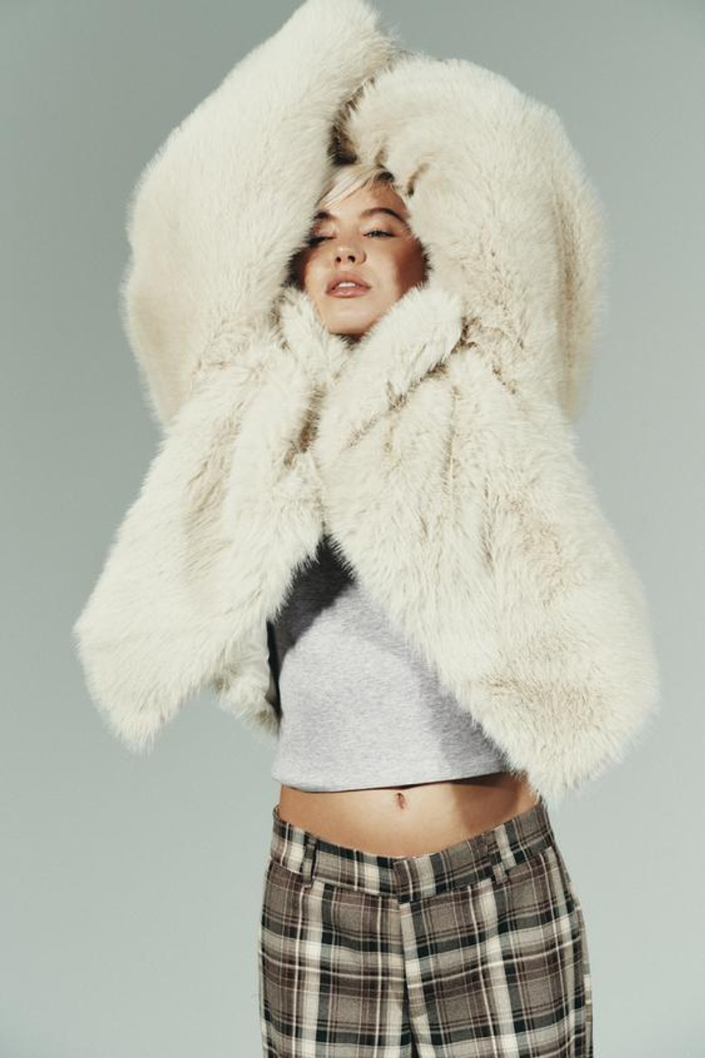 ZARA БРЮКИ В КЛЕТКУ, ХАКИ